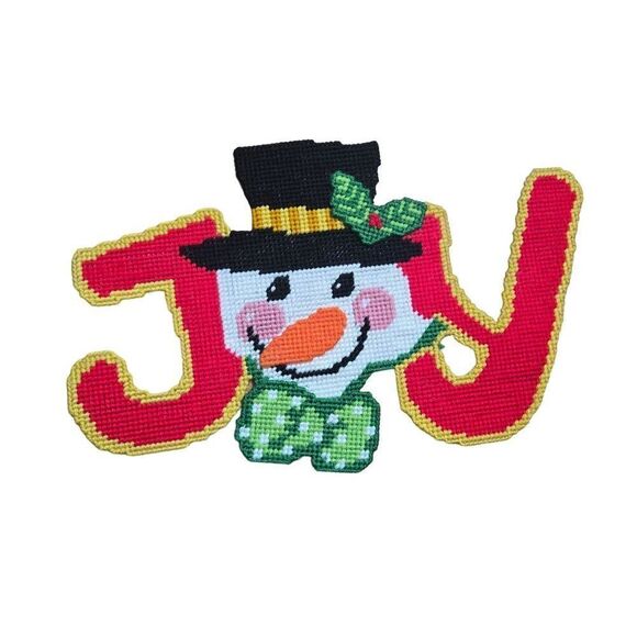 Joyful Snowman Cross-Stitch Wall Decor Holiday Christmas - Picture 1 of 3